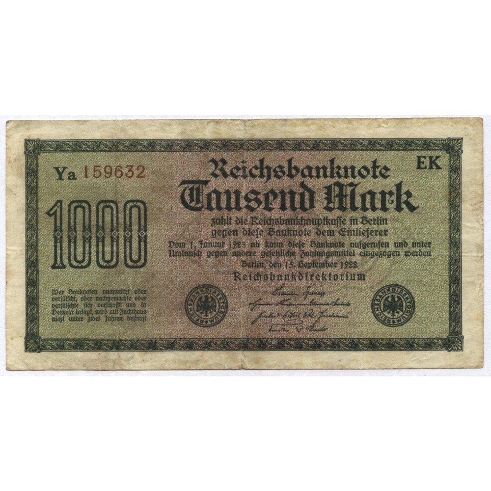 1000 марок 1922 г. Германия